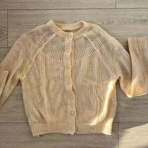Zara Tan Woven Button Up Sweater